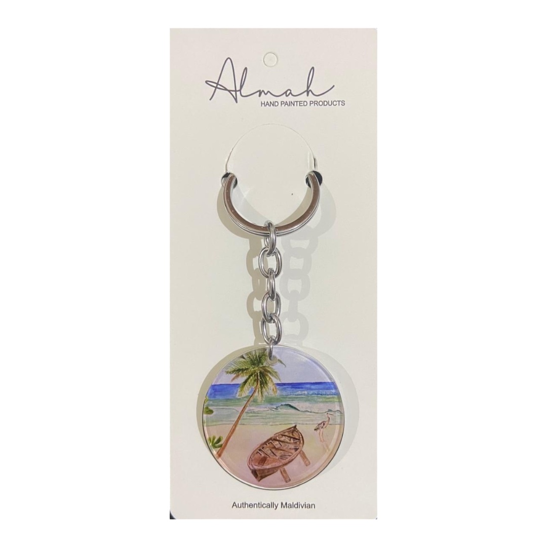 eTukuri - Products | Key tag -Beached boat near coconut palm