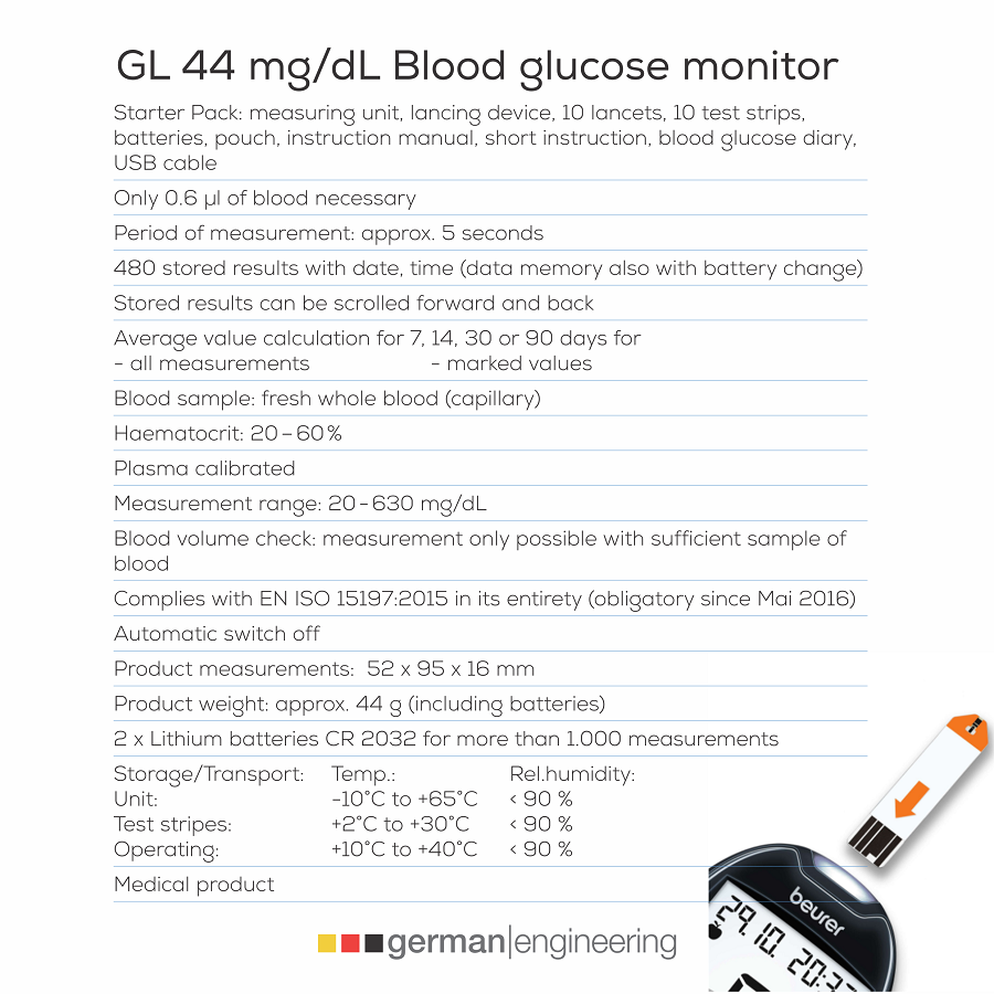 eTukuri Products Beurer Glucose MonitorBlack with 50 Strips GL44