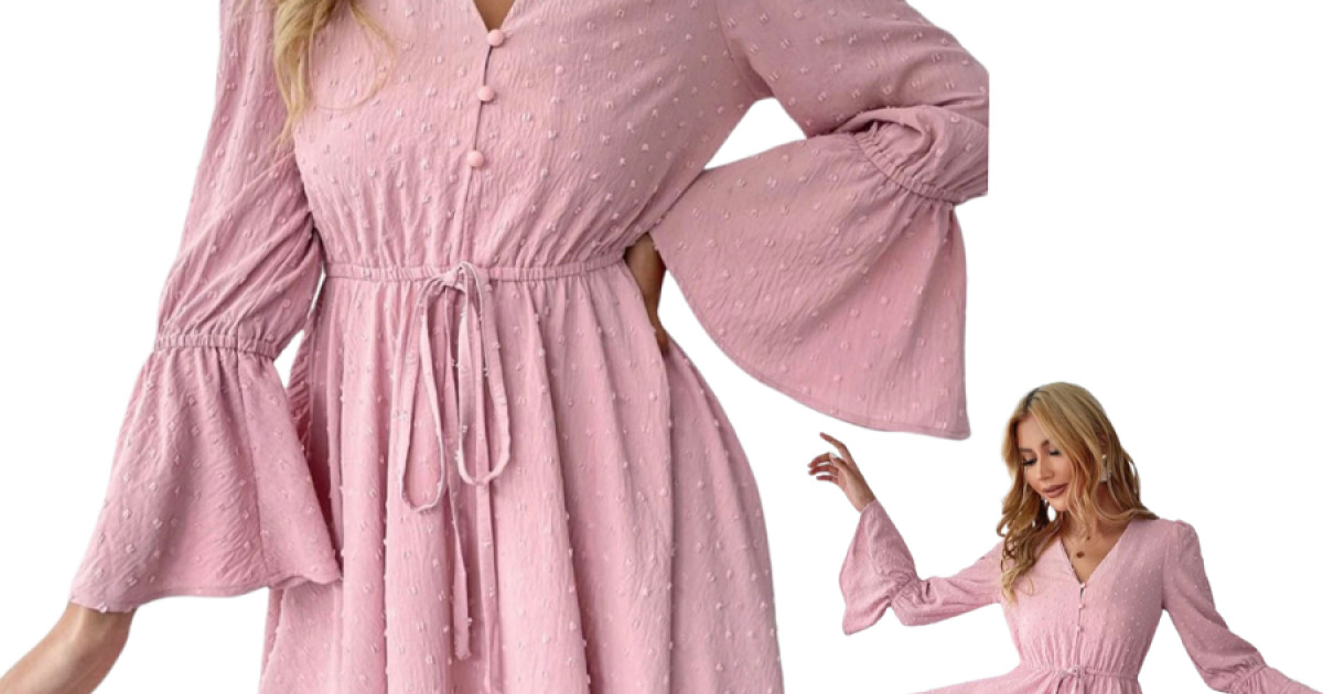 Swiss Dot Tied Surplice Flounce Sleeve Dress