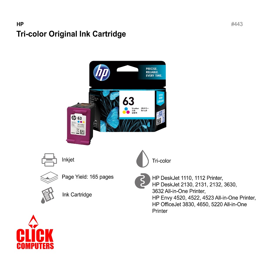 HP 63 Color Ink Cartridge (F6U61AA 