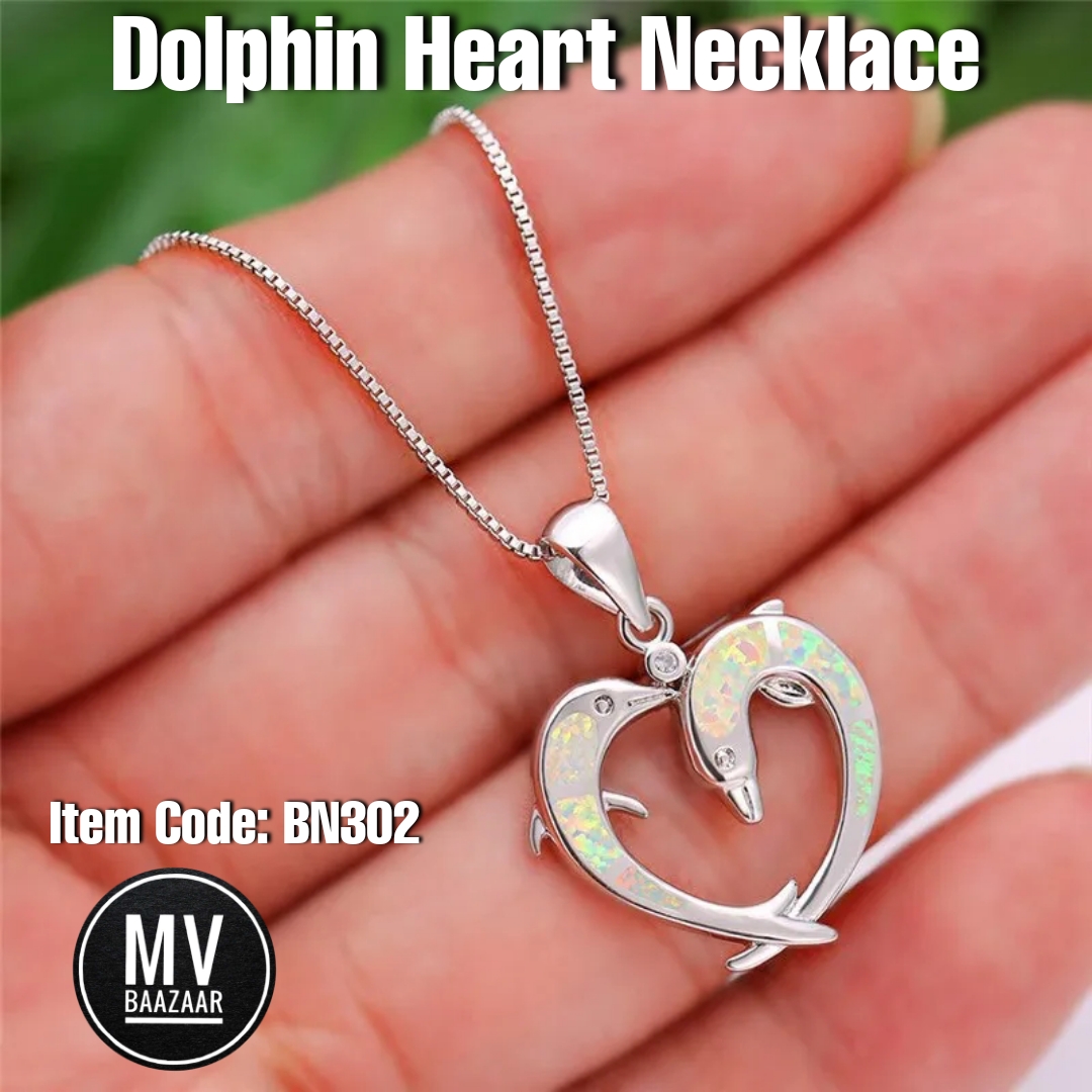 Double Dolphins Necklace Shiny Zircon Love Neck Chain