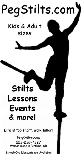PegStilts.com - Peg Stilts for Kids and Adults, Stilt Walking Lessons, Custom Puppets and Unique Art Logo