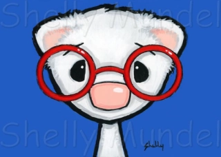 Red Glasses DEW - Ferret Art Print - by Shelly Mundel