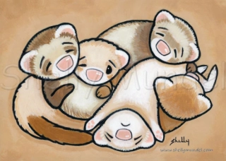 A Pile of Sleepy Ferrets - Ferret Art Print - by Shelly Mundel