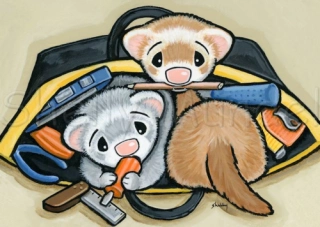 Ferrets Tool Thieves - Ferret Art Print - by Shelly Mundel