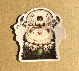 Ferret with ancestral skull on its head STICKER