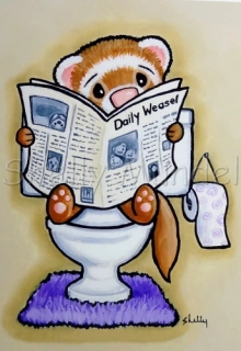 Potty Painting - Reading - Ferret Art Print - Bathroom Humor - by Shelly Mundel