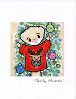 Ugly Christmas Sweater - Ferret Art Print - by Shelly Mundel