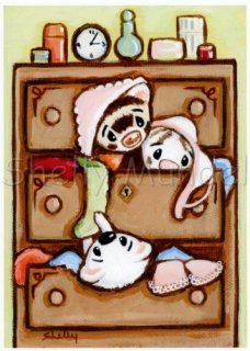 Weasels in My Drawers 2- Ferret Art Print from Original Painting - by Shelly Mundel