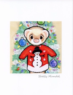 Ugly Christmas Sweater - Ferret Art Print - by Shelly Mundel