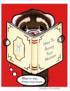 Ferret Art Print - Reading a Good Book - by Shelly Mundel