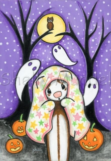 Halloween Spooky Ghosty Art - Ferret Art Print - by Shelly Mundel