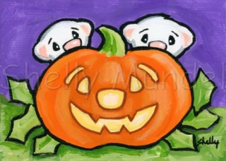 Halloween Ferret Pumpkin - Ferret Art Print - by Shelly Mundel