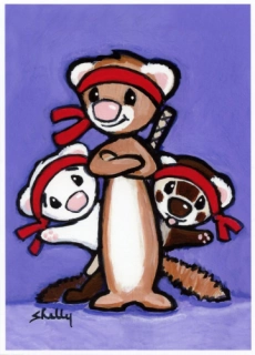 Ninja Ferrets - Ferret Art Print from Original Painting - by Shelly Mundel