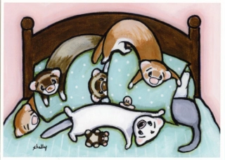 Playing on the Bed - Ferret Art Print from Original Painting - by Shelly Mundel