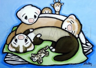 Weasel Pile - Ferret Art Print - by Shelly Mundel