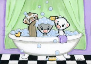 Bath Time - Ferret Art Print - by Shelly Mundel