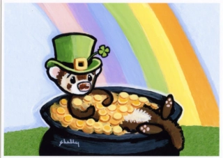 The Luck of the Irish - Ferret Art Print from Original Painting - by Shelly Mundel