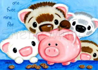 Piggy Bank - Ferret Art Print - by Shelly Mundel