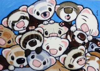 16 Ferrets - Ferret Art Print - by Shelly Mundel