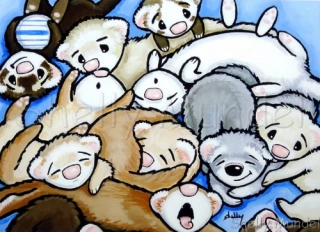 Weasel Pile - Ferret Art Print - by Shelly Mundel