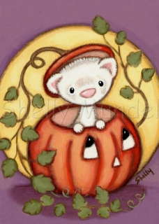 Halloween Ferret in a Jack o Lantern - Ferret Art Print - by Shelly Mundel