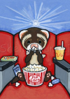 Watching a Movie at the Theater - Ferret Art Print - by Shelly Mundel