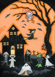 All of the Halloween Monsters - Ferret Art Print - by Shelly Mundel