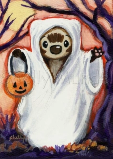 Halloween Ferret Spooky Ghost- Ferret Art Print - by Shelly Mundel