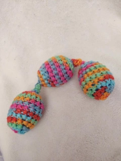 Train Chain Toy 3-Crochet Variegated Pastels Blue, Pink & Orange Shaky Rattle Egg Ferret Stashing Hauling Fun Ferret Toy