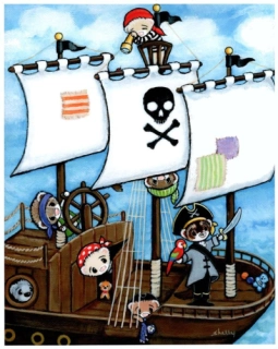 Pirate Ship - Ferret Art Print - by Shelly Mundel