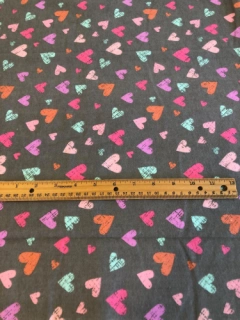 Painted Hearts on Gray flannel remnants