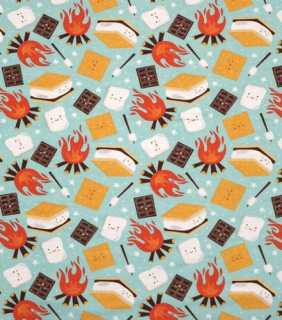 Smores on aqua flannel fabric remnant