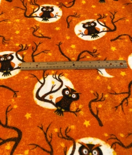 Owls on Branches flannel fabric remnant measures 43"x42", prewashed.