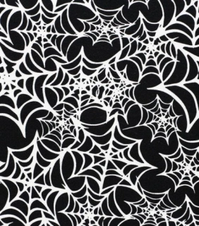 White Spiderweb on Black flannel fabric