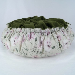Frettchenkissen Ø 50cm | Baumwollstoff Vintage Blumen Mint | Fleece Olivegrün | Kuschelkissen | Wölkchenkissen | Frettchen Kuschelkissen