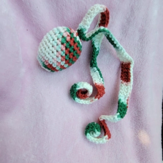 Hanging Tether Egg Ferret Jingle Bell Single Toy Tightly Crocheted with Double Green Red and White Tails Cotton Yarn for Cats Too