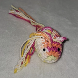 Fer Lil Poney, Super Cute Tightly Crocheted Horse Colorful Yellow Pink Peach Yarn Mane Tail Ferret Pet Toys with Rattle or Jingle Fun!