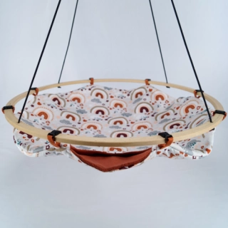 Frettchenschaukel Bezug Ø 60cm | Baumwollstoff Regenbögen | Fleece Terracotta | Schaukel für Frettchen | Frettchen Hängematte