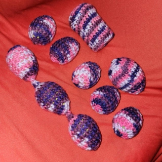 8 Piece Colorful Hot Pink & Purple Bright Eggs Crochet Poly Yarn Shaky/Rattle/Stash Ferret or Pet Toys Eggs Play Bulk Set#A9