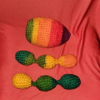 3 Piece Striped Green Yellow Orange Eggs Crochet Shaky/Rattle/Stash Ferret or Pet Toys Eggs Play Bulk Set#A3