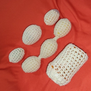 5 Piece Creamy White Crochet Shaky/Rattle/Stash Train Ferret or Pet Toys Eggs Play Bulk Set#A4