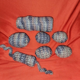 7 Piece Colorful Pink and Two Tone Purple Pastel Eggs Crochet Poly Yarn Shaky/Rattle/Stash Ferret or Pet Toys Eggs Play Bulk Set#A7