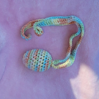 Hanging Tether Egg Ferret Shaky Rattle Single Toy Tightly Crocheted with Pastel Yellow Peach Green & Teal with Tails Cotton Yarn for Cats2