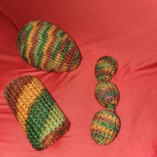 3 Piece Orange Rustic Red Two Green Tones Eggs Crochet Shaky/Rattle/Stash Ferret or Pet Toys Eggs Play Bulk Set#A11