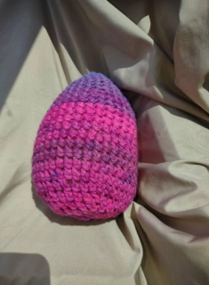LARGE Crocheted Hot Pink Purple Blue Shaky Rattle 6 Inch Size Flat Bottom Egg Ferret or Pet Cat Toy for Rolling or Hauling