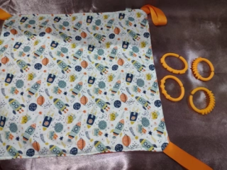 Super soft Ferret Hammock/Safety Hooks 14" x 14" Blue Rockets Orange Fleece #B2