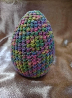 LARGE Crocheted Country Colors Shaky Rattle 6 Inch Size Flat Bottom Egg Ferret or Pet Cat Toy for Rolling or Hauling