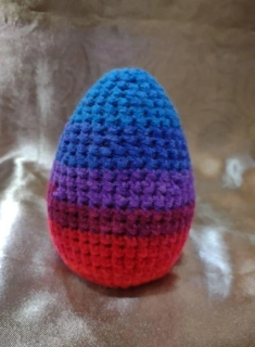 LARGE Crocheted Orange Red Blue Shaky Rattle 6 Inch Size Flat Bottom Egg Ferret or Pet Cat Toy for Rolling or Hauling