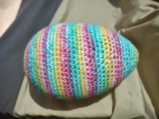 LARGE Crocheted Pastel Shaky Rattle 6 Inch Size Flat Bottom Egg Ferret or Pet Cat Toy for Rolling or Hauling